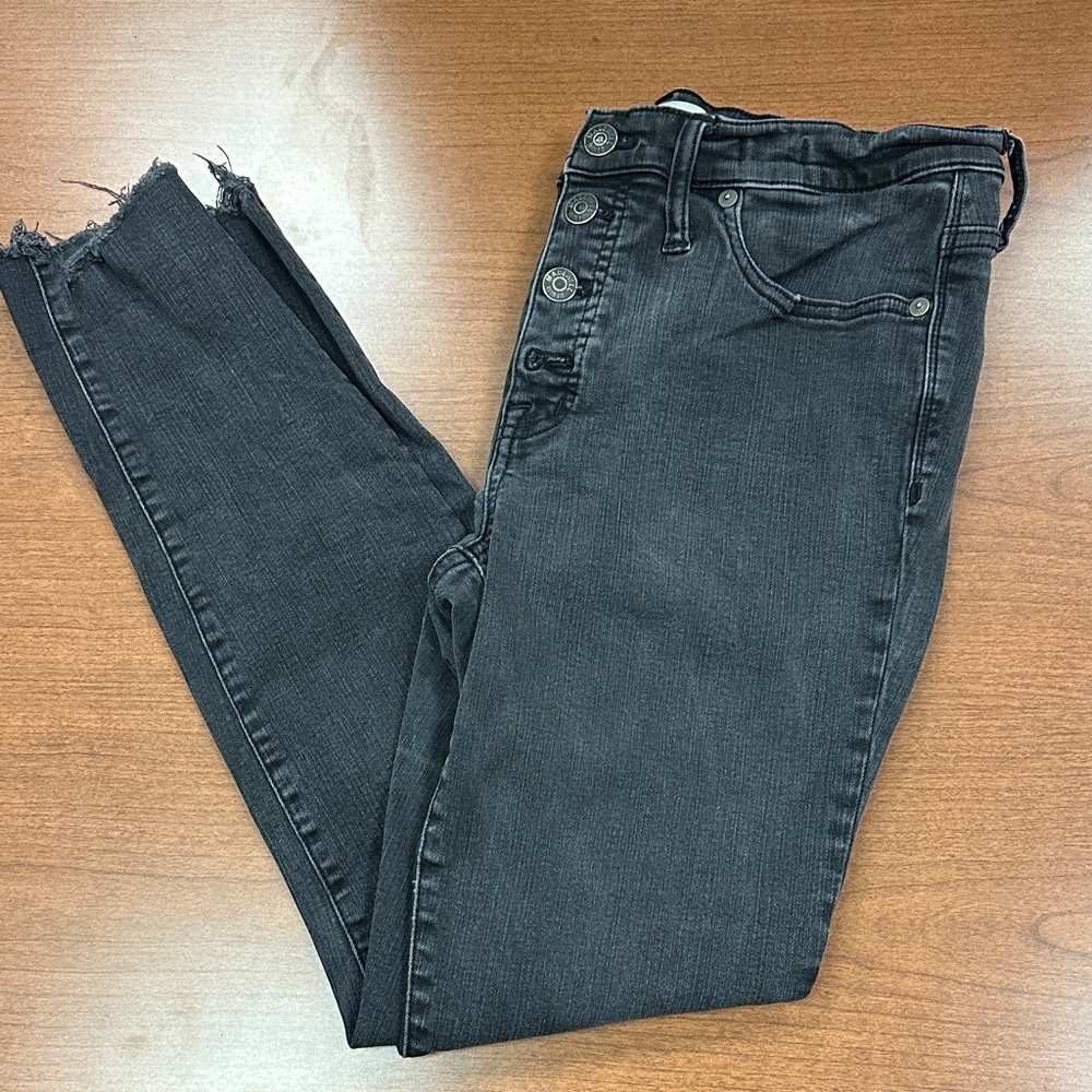 Women’s Madewell Black-Gray High-Rise Button-Fly Skinny Jeans - Distressed Hem